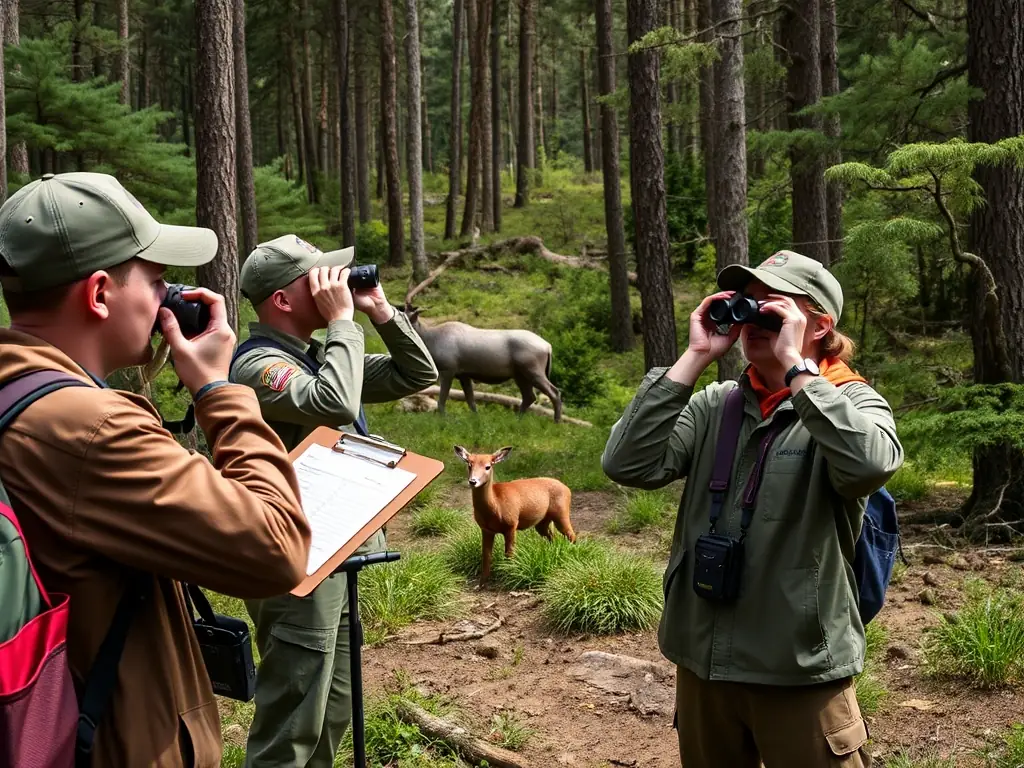 An image showing members of the organization conducting a wildlife census, collecting data on local game populations to inform management decisions.